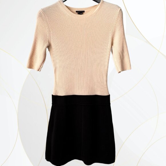 Theory Lexianna Evian Stretch Wool Blend Sweater Dress Colorblock Ivory/Black - Picture 1 of 15